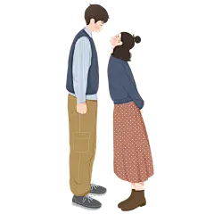 手绘卡通情人节人物情侣插画元素8