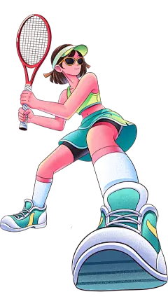 人物系列插画风透视感运动打网球人物元素