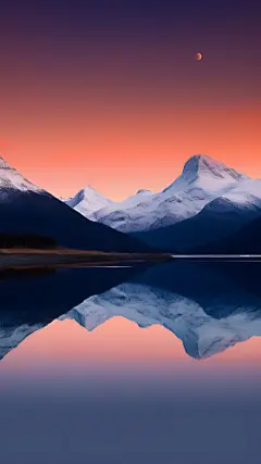 通用唯美自然山川湖水雪山晚霞风景背景