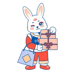 卡通感春节兔子元素贴纸