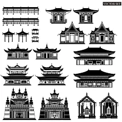 常规内容-建筑系列简约黑色中式城市建筑组合