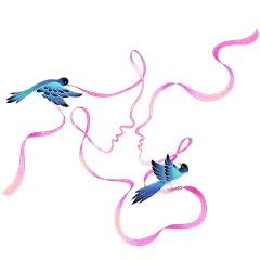 七夕唯美浪漫喜鹊红线丝带插画元素