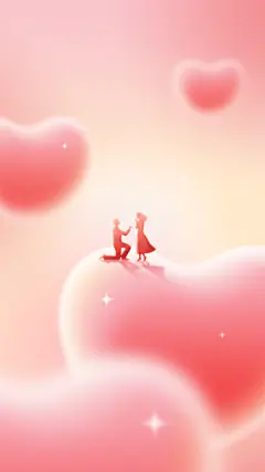 情人节浪漫感立体爱心人物场景背景