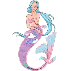 手绘-清新美人鱼人物插画贴纸6