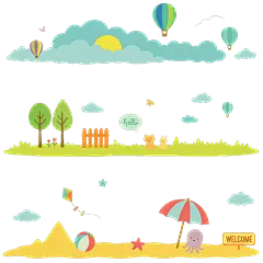 常规内容-植物系列卡通风树木沙滩草地组合