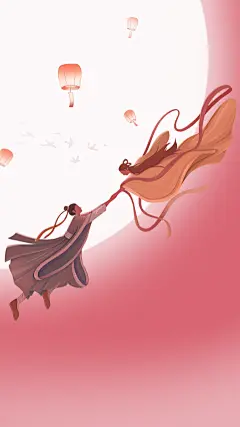 七夕通用月下牛郎织女相会人物背景图片