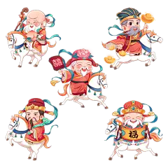 马年国潮喜庆感马财神组合插画元素