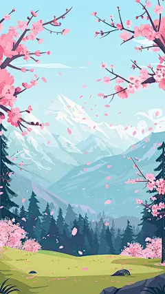 植物通用粉色樱花插画背景场景图片素材