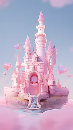 情人节3D立体C4D浪漫感悬浮漂浮现代欧式城堡场景背景图片素材