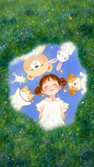 儿童节梦幻光感小孩草地卡通动物背景