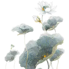 中国风通用金边工笔画荷花植物元素素材