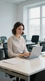 人物系列商务风女人在干净的办公室看电脑图片
