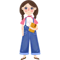 手绘清新风格插画贴纸-双马尾女孩