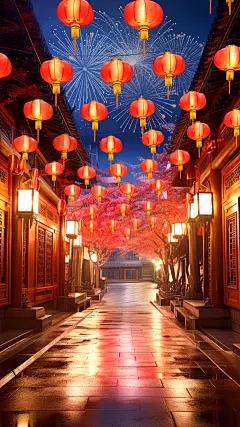 元宵节闹元宵3D立体C4D实景灯火街道场景背景图片素材