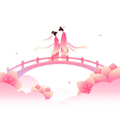 七夕唯美光感渐变梦幻人物拱桥元素