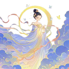 中秋节通用梦幻嫦娥人物贴纸元素素材