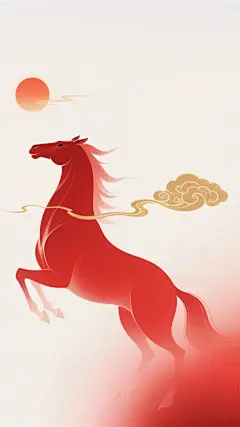 马年中国风马金箔插画图片