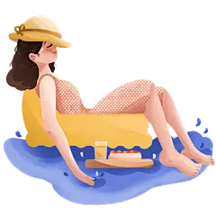 手绘-夏天元素人物插画贴纸-漂浮