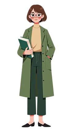 人物系列插画风绿色风衣短发戴眼镜老师全身元素