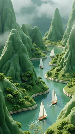 端午节国风山水帆船微缩场景背景