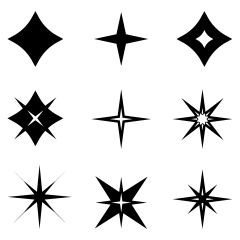 通用单色黑色矢量十字星图标组合贴纸元素素材