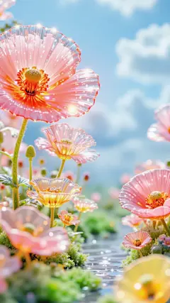 立春&春天清透感唯美玻璃花朵背景