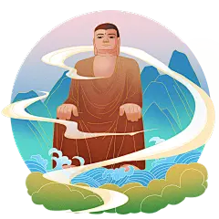 手绘仙境佛祖雕像