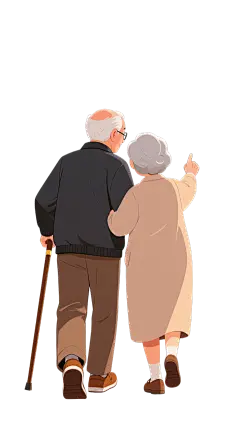 人物系列插画风手绘肌理感插画风卡通老年夫妻站立背影元素