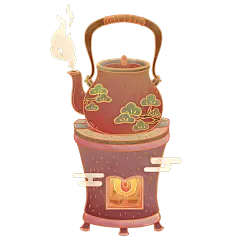 手绘-中国风插画贴纸-茶壶