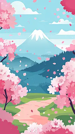 植物通用粉色樱花插画背景场景图片素材