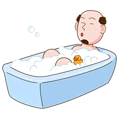 手绘-秃头日常生活人物贴纸-泡澡