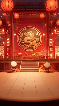 年货节喜庆3D建筑大鼓展台背景