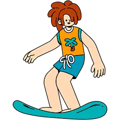 卡通潮酷人物扁平贴纸-SVG-冲浪