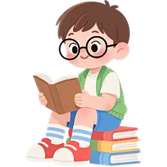 教育系列卡通感坐在书上看书的戴眼镜小男孩元素