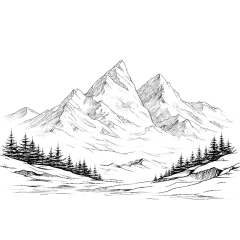 风光通用插画手绘线条山元素素材