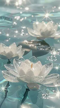 夏日中国风系列荷花荷叶虚拟自然水晶材质通用背景素材