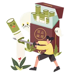 手绘肌理-世界无烟日禁烟人物贴纸