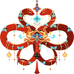 蛇年春节敦煌风插画蛇元素