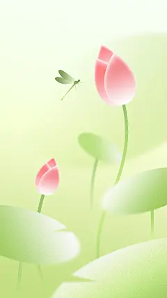 立夏弥散渐变荷叶荷花蜻蜓背景