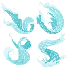 手绘蓝色水花海浪插画元素3