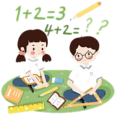 手绘小学生草地做算术元素