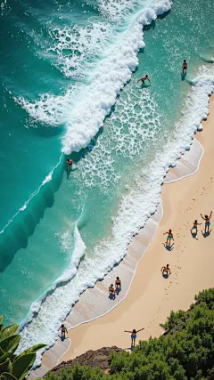 夏至3D俯视海浪人物植物背景