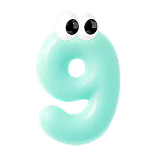 促销系列绿色3D拟人眼睛膨胀通透感数字9元素