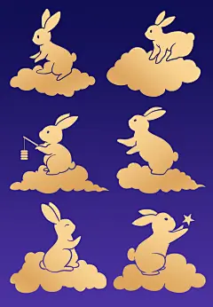 中秋节通用烫金兔子组合原创贴纸