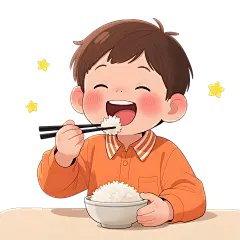 人物系列插画风小孩大口吃饭元素