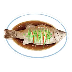 手绘年夜饭菜品贴纸-蒸鱼
