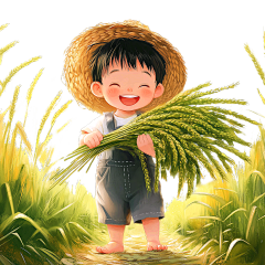 小满温馨感孩子抱水稻插画元素