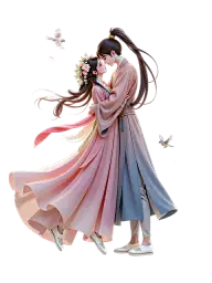 七夕国风3D牛郎织女喜鹊人物元素