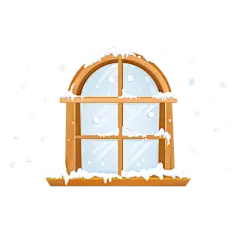 复古窗户秋冬飘雪元素