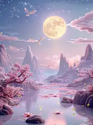 七夕情人节系列山河月亮通用背景素材